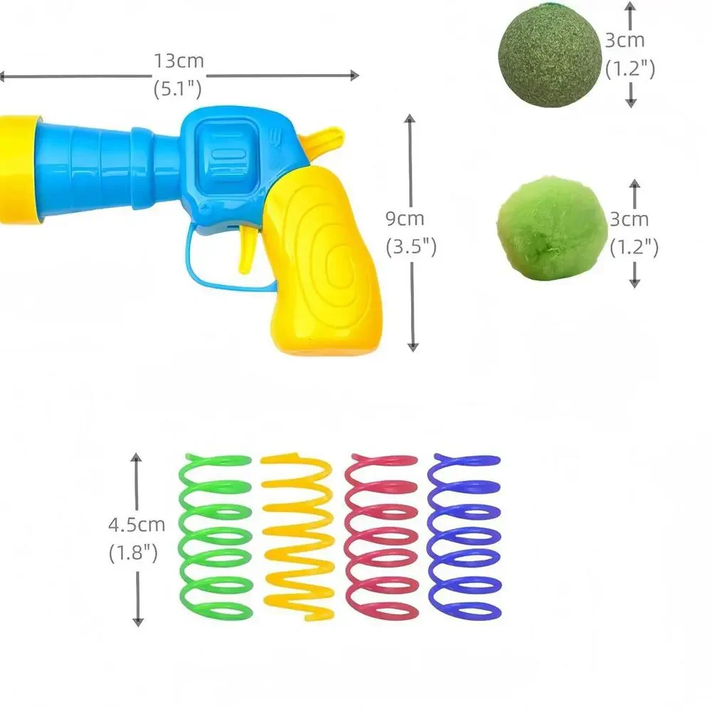 Cat Ball Gun Launcher Toy with 30pcs Colorful Stretch Plush Pom Pom Ball